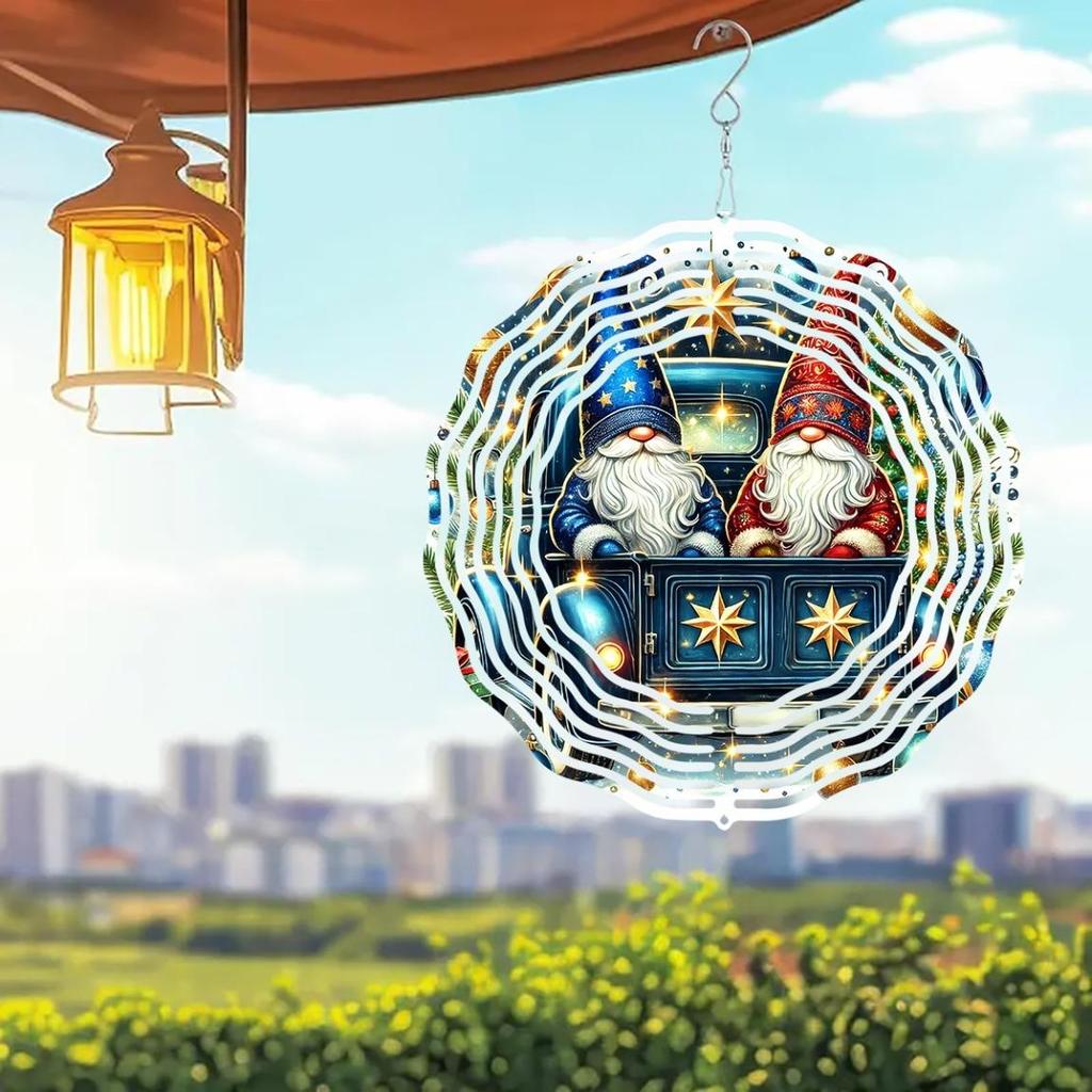 10 Inch Christmas Gnome Wind Spinner 3D Kinetic Metal Hanging Decor with 360 Rotating Hook Outdoor Indoor Garden Yard Holiday Gift for Women Men