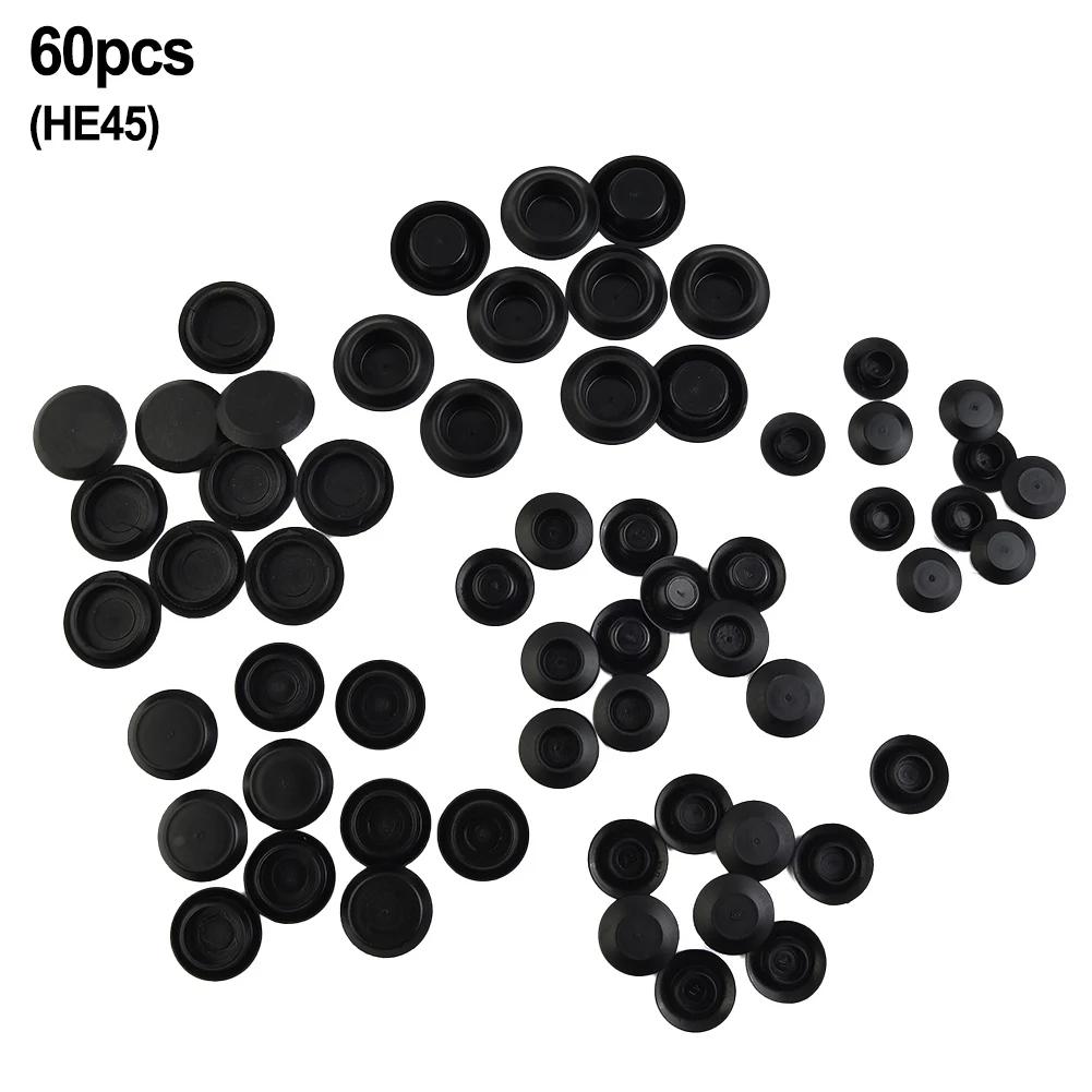 60Pcs Car Auto Flush Mount Black Plastic Hole Plug Assortment Auto Body Sheet Metal 1/2  3/4   3/8  7/8   Exterior Mouldings