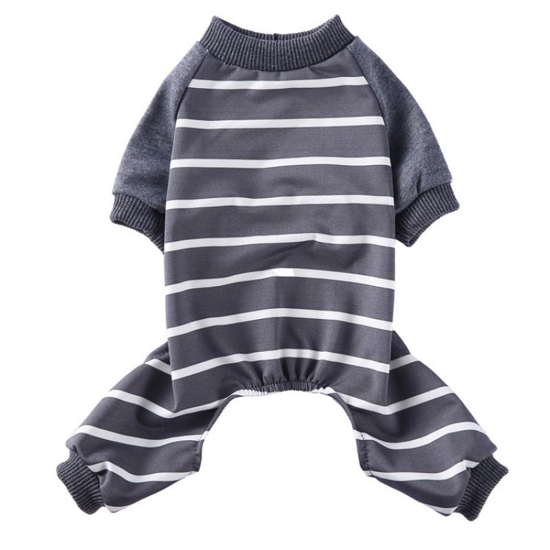 Pet Dog Cat Four-Legged Cotton Knit Pajamas Striped Print Home Outfit Small Medium Large Dogs