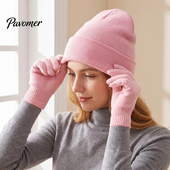 Outdoor Cycling Cold Weather Set Unisex Knitted Hat Gloves Set, Cozy Winter Beanies Gloves, Stretchy Windproof Headwear And Hand Warmers Warm Knit for