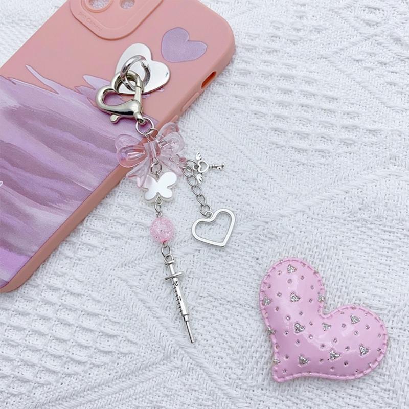 Elegant Bowknot Bead Heart Keyring Pendant Keychain Accessory Charm for Women
