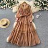French Gentle Wind Lantern Sleeve Embroidered Dress Women's Spring Bead Waist Strap A-word Long Dress Temperament Commuter