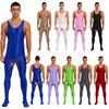 Mens Lingerie Glossy Smooth Stretchy Sleeveless U Neck Open Crotch Full Body Bodysuit Footed Jumpsuit