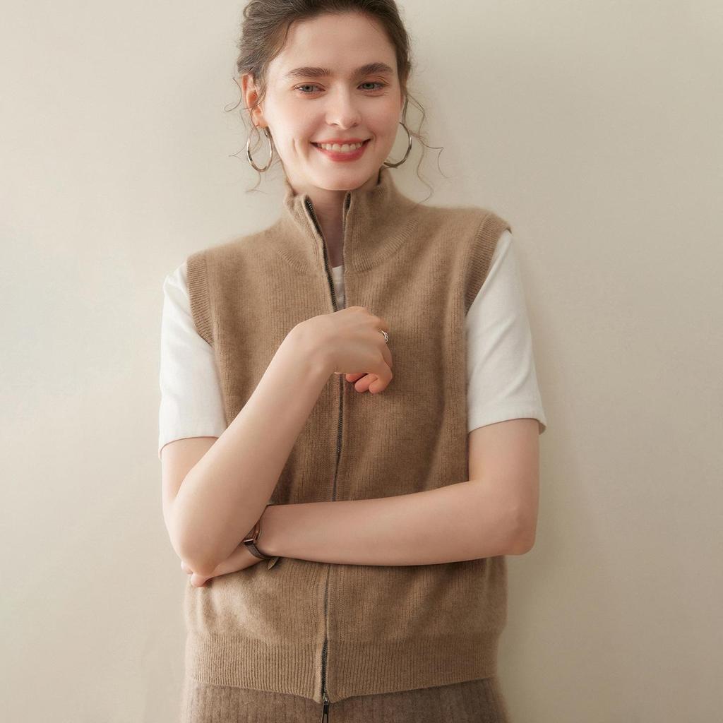 Damen Ärmellose Kaschmirweste - Petite Reißverschlussjacke für Herbst/Winter Mode