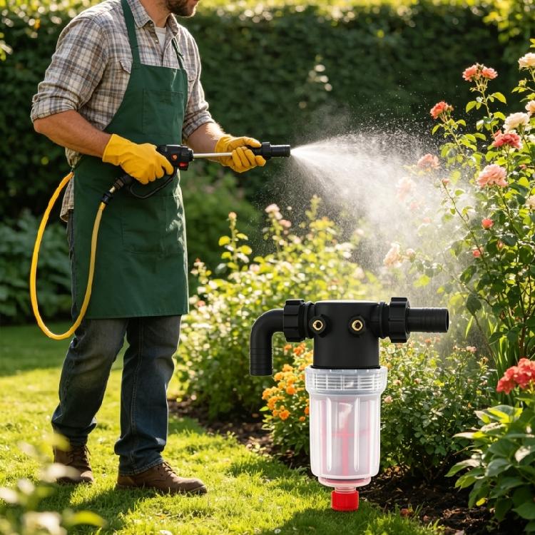 Garden Maintenance Strainer Assembly with Visible Cup and Removable Screen Insert for Daily Service and Field Care