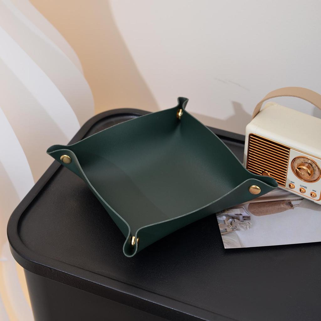 Leather Desktop Organizer Tray for Jewelry, Cosmetics, and Snacks
