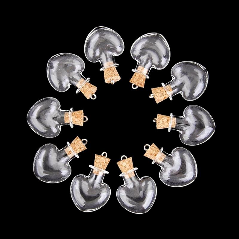 200Pcs Glass Cork Bottle Glasses Ampoules Wool Bottle Pendants Heart Form
