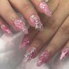 24Pcs Y2K Pink French Press On Nails 3D Metallic Silver Star Butterfly Almond False Nails Sweet Cool Wearable Manicure