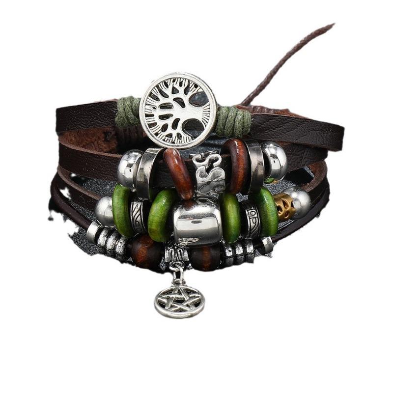 Tree of Life Turquoise Multi-layer Leather Bracelet Creative Butterfly Retro Black Men's Bracelet