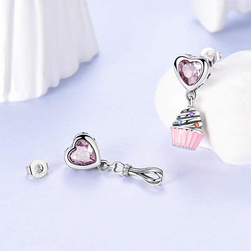 New 925 Silver Pink Heart Shape Women Earrings Brilliant Wedding Engagement Star Earrings Jewelry Gift