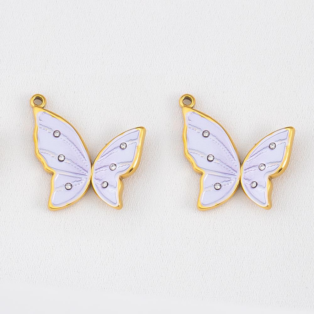 2pcs Stainless Steel Enamel Butterfly Pendants Crystal Bead Imitation Pearl Shell Heart Charm DIY Trendy Necklace Jewelry Making