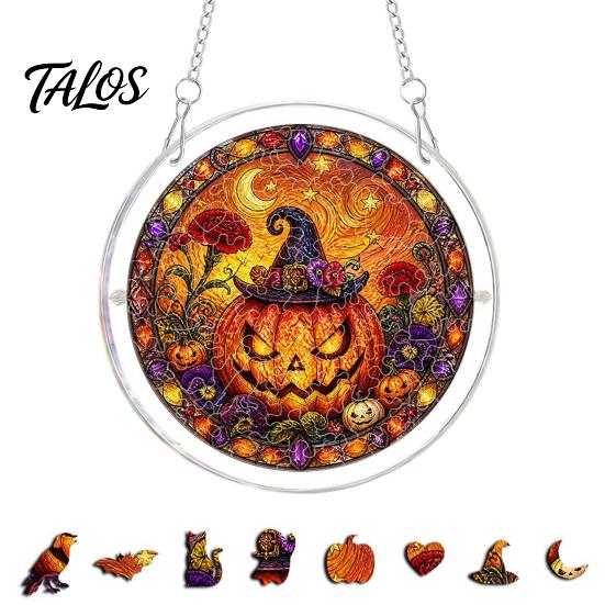 Talos Halloween Acrylic Puzzle Suncatcher, 7.87 Inch Sun Catcher Window Hanging Ornament, Ideal for Gifting and Home Decor