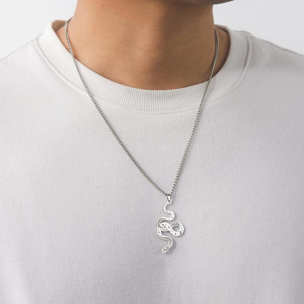Stainless Steel Snake Animal Necklace with Tail Snake Gothic Rock Men's Pendant Necklace Aesthetic Jewelry Birthday Gift