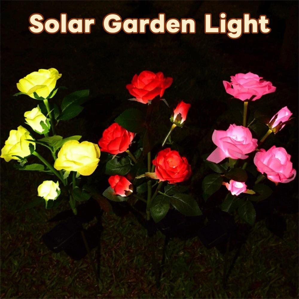 Solar Powered Solar Artificial Flower Light 3 Heads Solar Rose Flowers Lantern  Landscape Decor