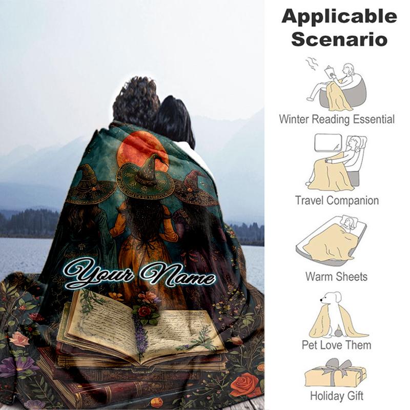1PC Custom Name Witches moonlight. flannel blanket versatile,all-season throw suitable for the living room,bedroom,camping,travel,and gift