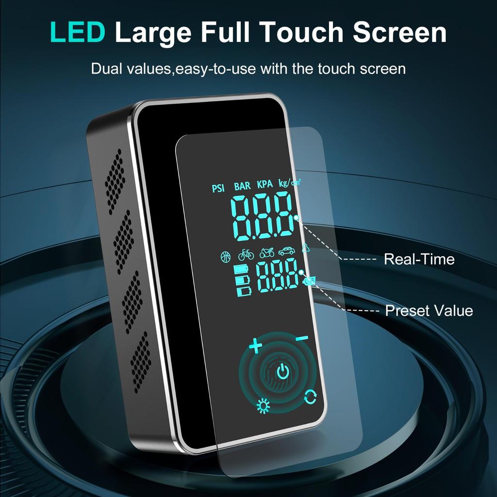 18000mAh Car Tire Inflator With LED Emergency Lights Portable Air Compressor Tire High-Pressure Pump With LED Display With Touch Screen