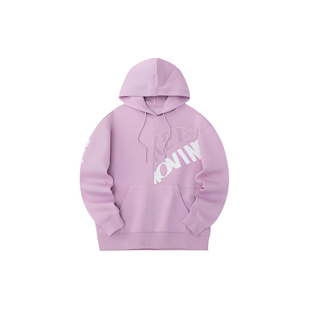 Anta Lifestyle Series Letter Print Pattern Drawstring Pullover Hoodie Women Hoodies Purple 162238710-3