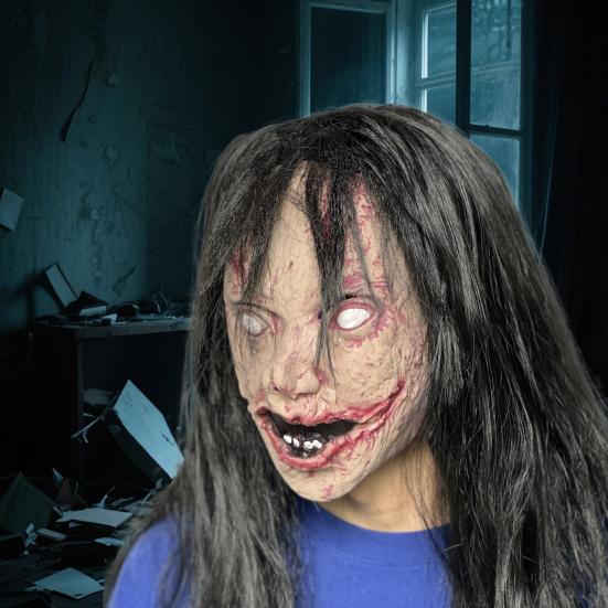 Halloween Horror Grymas Duch Maska Straszna Pełna Głowa Lateksowa Maska Zombie z Włosami Przerażający Kostium Cosplay na Imprezę Halloween