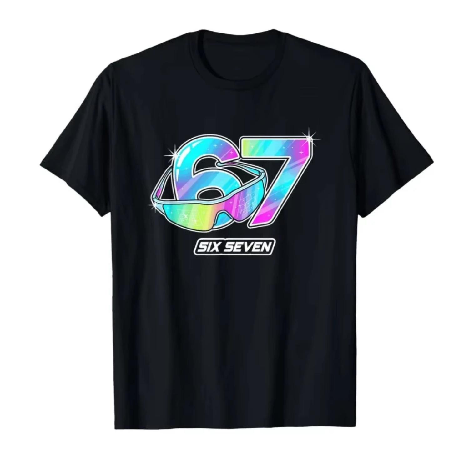 

6 7 Meme Six Seven Sunglasses Gen Alpha Funny Design 67 T-shirt for Men Women 100% Cotton T Shirts Short Sleeve Tops 0906-1 S чёрный