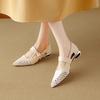 Great Good To Wear Single Shoes Women Spring Summer Woven Hollow Pointed Low Heel Thick Heel Medium Heel Soft Leather Sandals Women