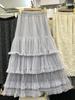 2025 Early New Elastic Waist Lace Lace Splicing A Word Big Pendulum Foreign Style Gray Cake Skirt Long Skirt
