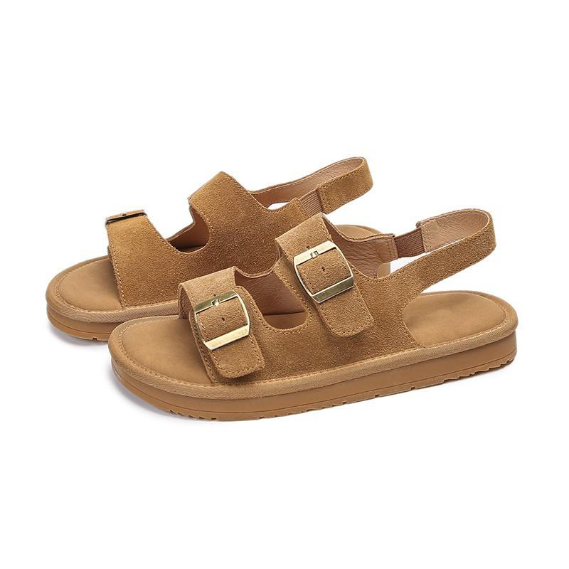 

Retro flat-bottomed cool women s shoes summer wear new belt buckle beach shoes one-word cool slippers 35 коричневый