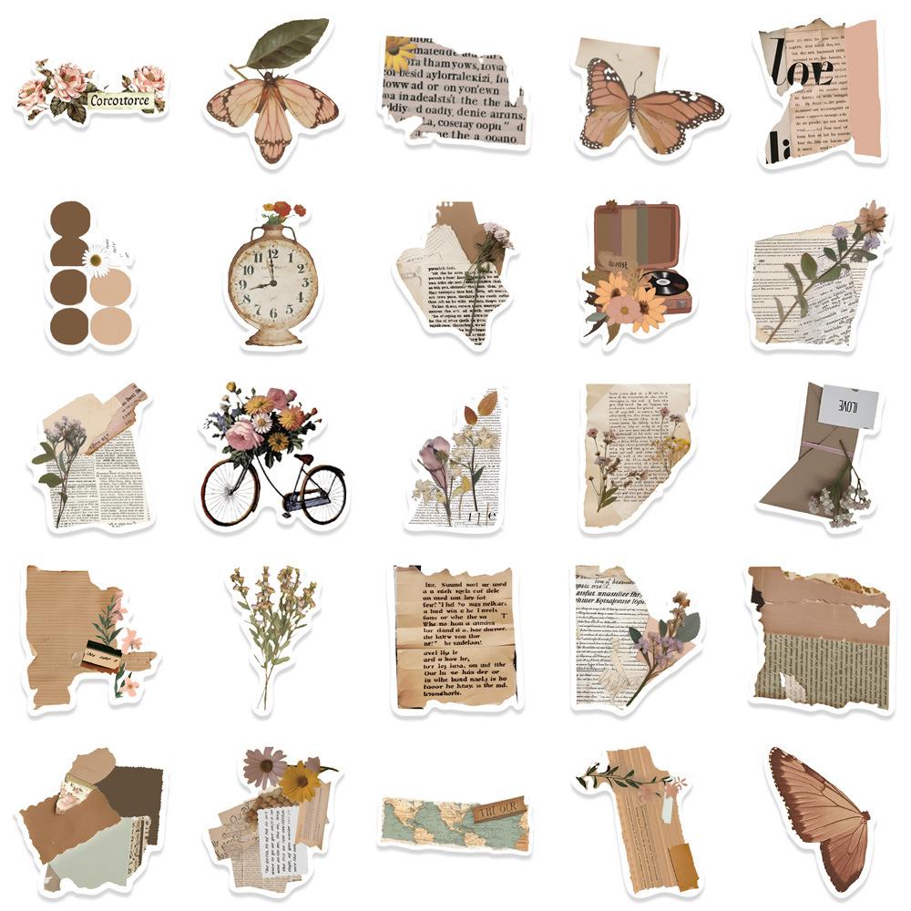 50pcs Vintage Animal Flower PVC Sticker Aesthetic Children's Stationery DIY Decoration Scrapbooking School Supplies