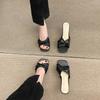 Summer new simple high heel one-word sandals cat heel high heel shoes French women wear half slippers