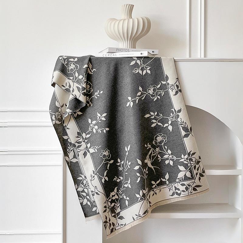 Premium Camellia Jacquard Scarf Women's Small Fragrant Shawl Versatile Air Conditioning Room Blanket Warm Scarf