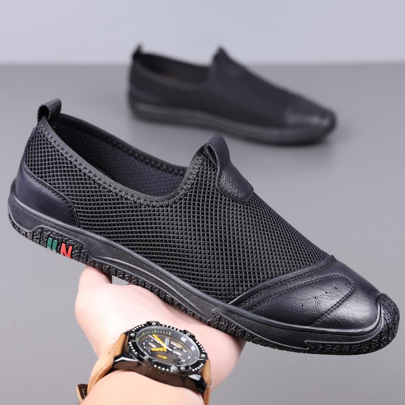 Fashion Breathable Men's Walking Shoes Summer New Knitted Casual Shoes Soft Comfort Mesh Shoes Lightweight Simple Slip on Flats Sneakers
