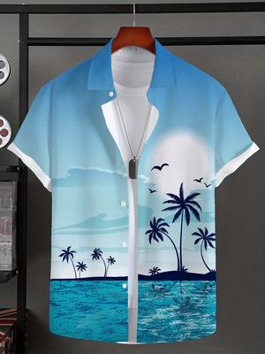 Men's Shirt Hawaiian Shirts For Men Summer New Beach Vacation Short Sleeve Top Casual Men's Blouse Coconut Tree Men‘s Clothing