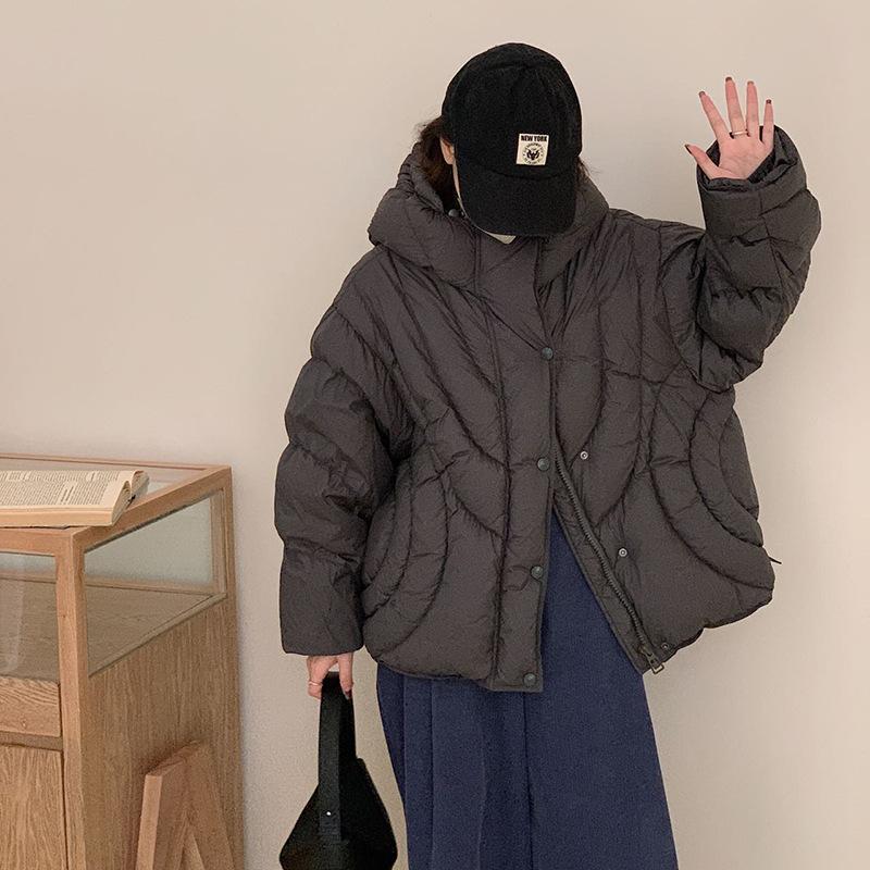 Cold-resistant high-end down jacket women's 2024 winter thickened new wavy puff bread jacket fashion coat