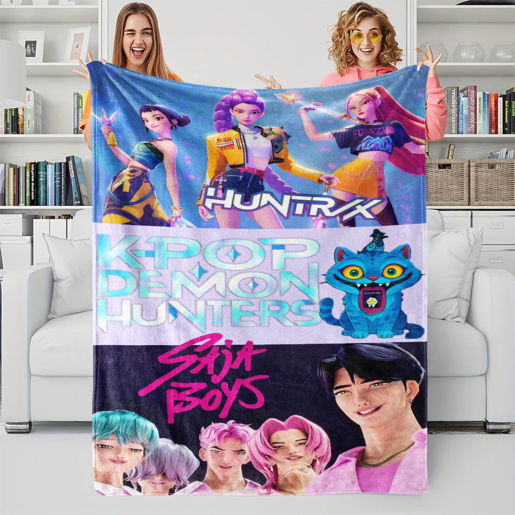 

K-POP Demons Hunter Theme Flannel Fashion Blanket, Hot Anime Print Throw Fashion Blanket, Fan Gift Fashion Blanket, Multi-Purpose Fashion Bl 100x150cm