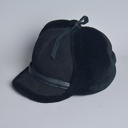 

Высококачественная зимняя кожаная шапка Мужская меховая из овчины теплая толстая с наушниками шапка-бомбер Мужская бейсболка Русская шапка 61cm чёрный