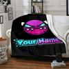 1pc Geometry Dash Blanket with Custom Name, Gift, for Men and Women, Soft Blanket, Good for Sofa Bed Couch Travel, Lightweight Flannel Blanket