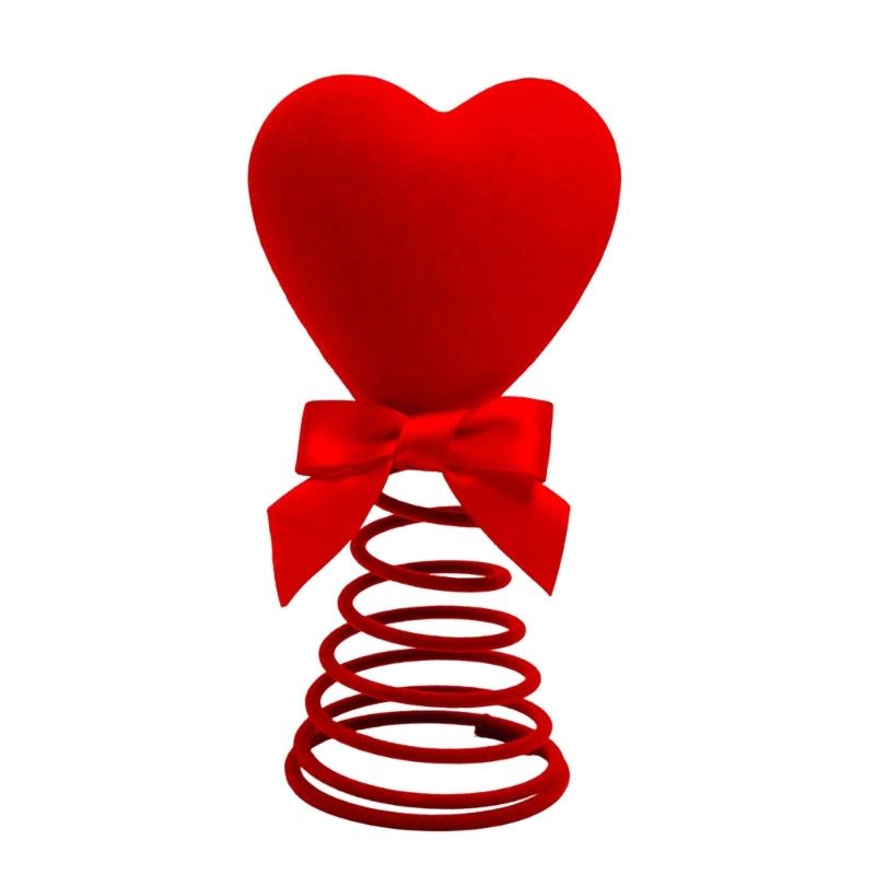 

Festival Red Heart Shape Tree Toppers Star Ornament Cotton and Metal Spring Mechanism Holiday Ornament