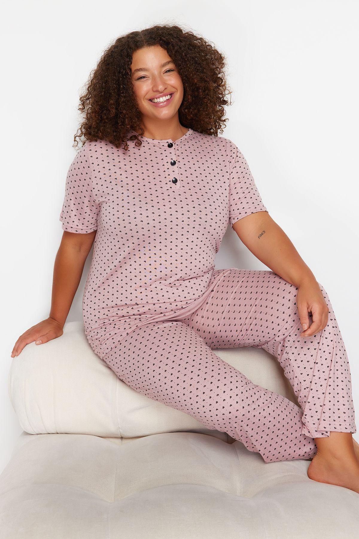 

Women s Style Plus Size Powder Polka Dot Knitted Pajama Set