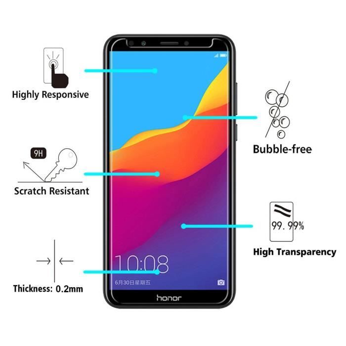 Film de protection - PHONILLICO - Huawei Y7 PRIME 2018 - Pack de 2 - Verre trempé - Résistant aux rayures
