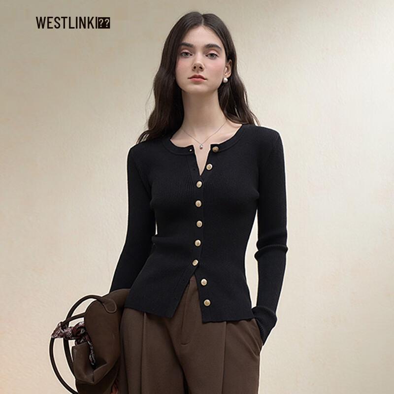 

Женский вязаный топ Westlink облегающего кроя с длинными рукавами и золотыми пуговицами L