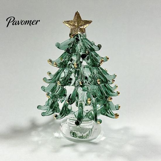 Sparkling Holiday Table Decor Glazed Glass Christmas Tree Ornament with Star Topper, Colorful Small Desktop Art, Faux Crystal Tabletop for Home Office