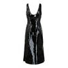 Salvatore Ferragamo Scoop Neck Patent Leather Midi Dress Black