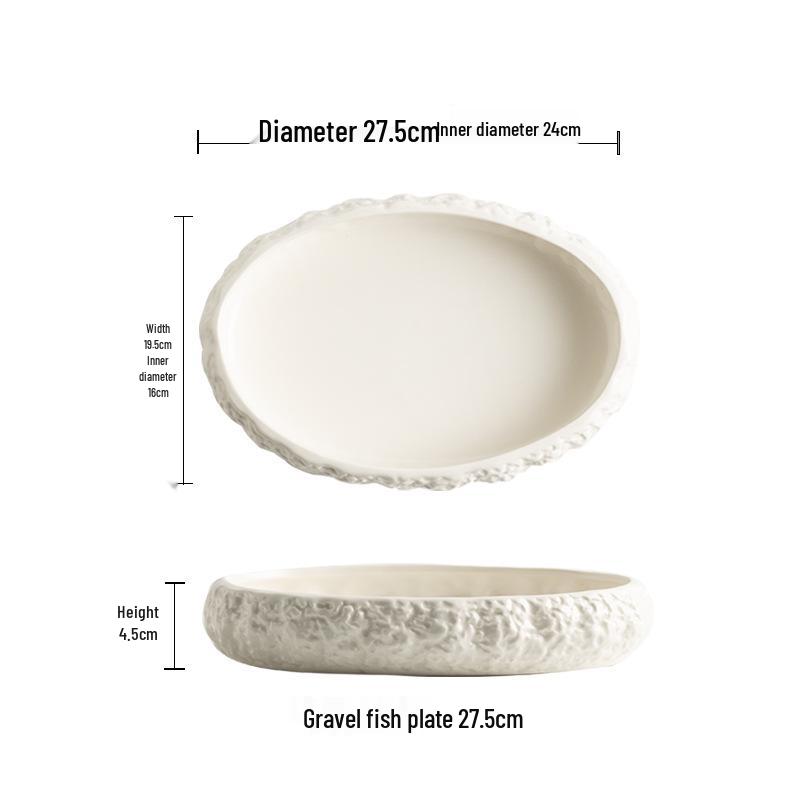 Nordic White Porcelain Oval Seafood and Vegetable Dish - Irregular Artistic Design