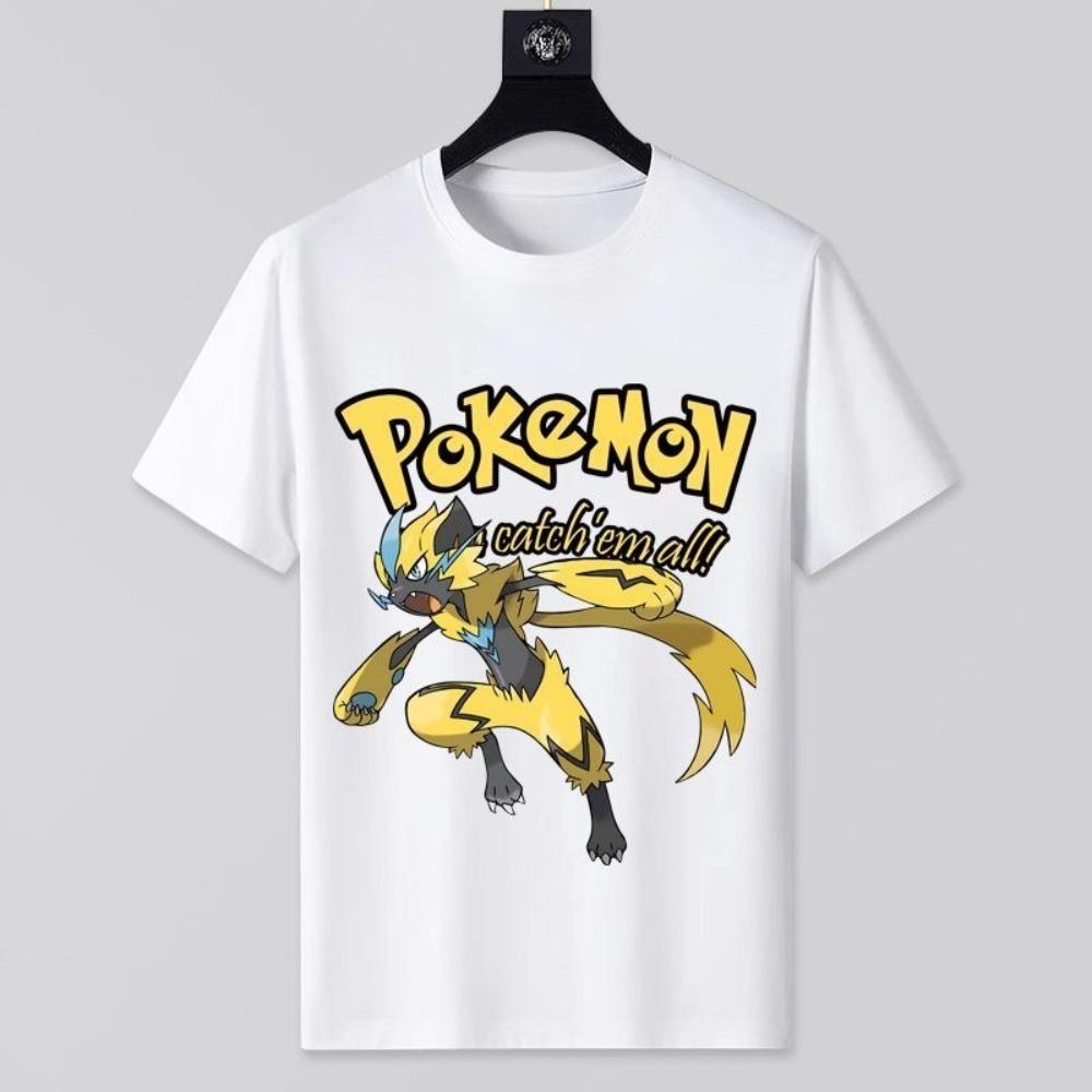 2026 Kids Summer Pokémon Print White T-shirt Original Style Loose Casual Trend Short-sleeved Top