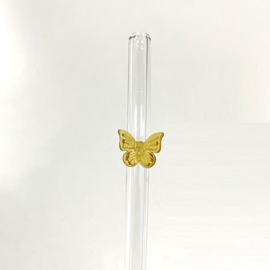 Butterfly glass straw, color transparent elbow, high temperature resistant and environmentally friendly coffee juice drinking straw