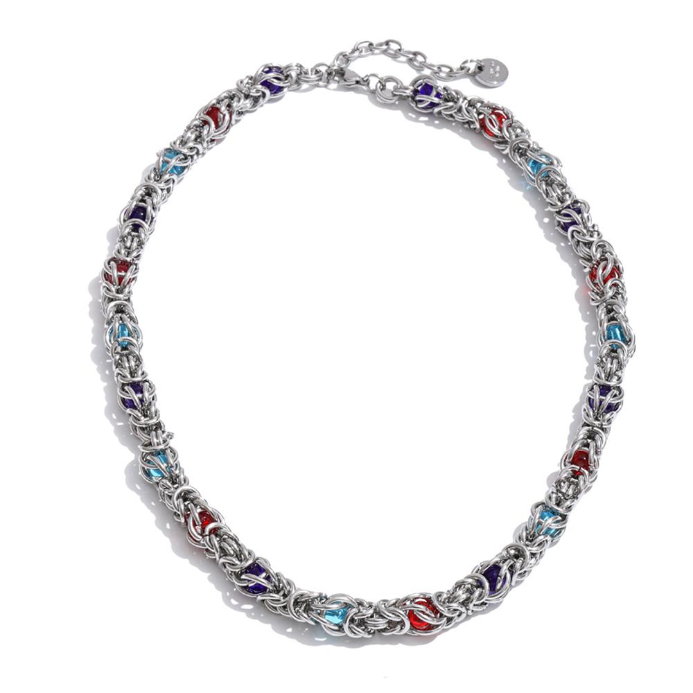 

Yhpup New Stainless Steel Colorful Glass Stone Chain Statement Necklace Summer Fashion Men Unisex Jewelry PVD Plated
