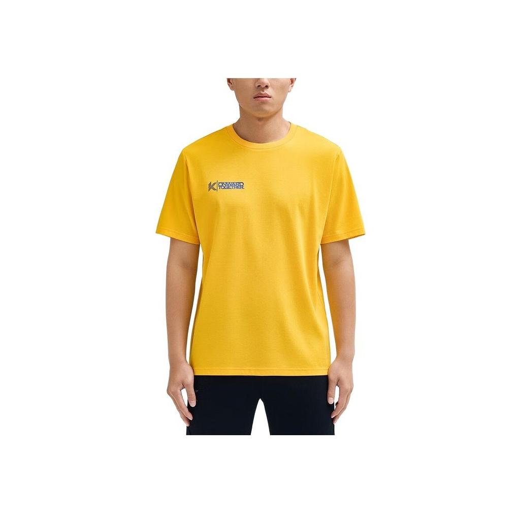 Anta Basketball Series Letter Print Sports Knit Short Sleeve T-Shirt Men Tops Bright-Yellow 152331114-5