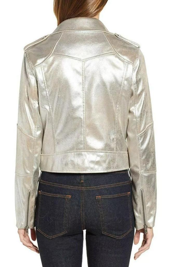 AL KHALID NEW Silver Jacket Motorcycle Party Leather Genuine Women Handmade Lambskin