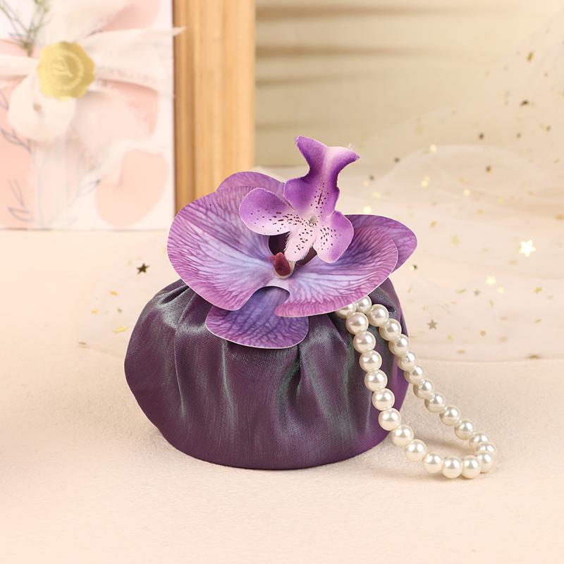Fabric Flower Knot Bag Satin Silk Orchid Handbag Jewerly Packaging Box Wedding Candy Bag