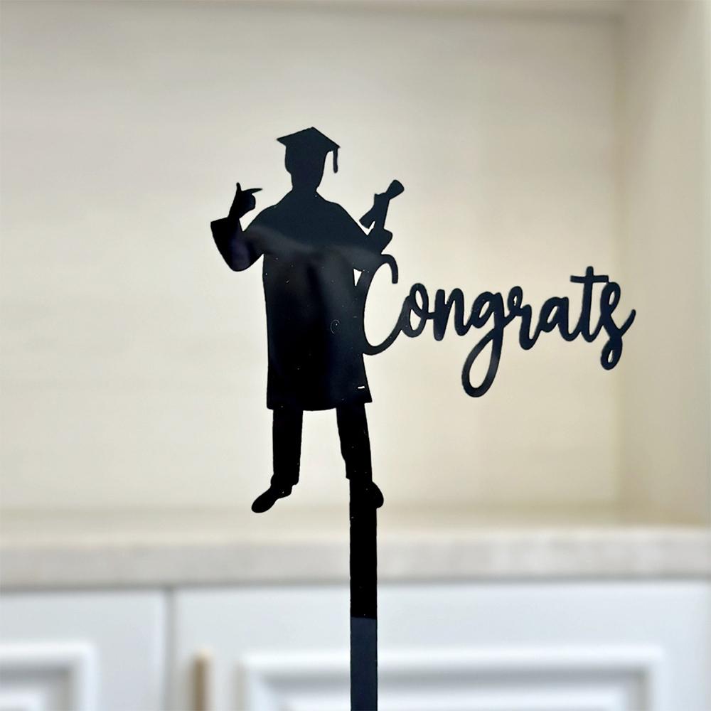 3pcs Gold Black Acrylic Graduation Cake Decorations for Congratulations Graduation Party Cake Topper Decorations Plugin