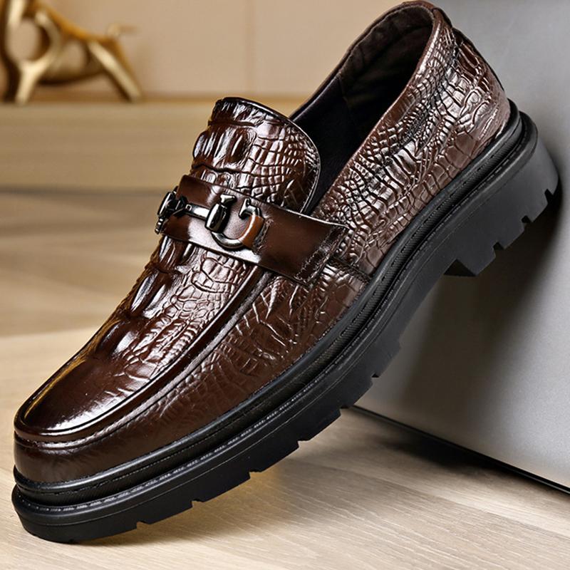 Luxury Brand Loafers Business Formal Crocodile Patterned Leather Shoes Men's British Buckle Soft Sole Comfortable Wedding Shoes